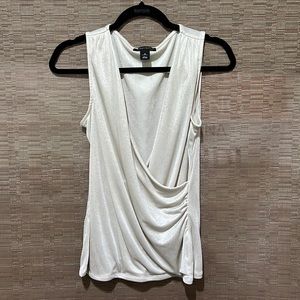 White House Black Market shimmering taupe sleeveless top, low cut sexy top.